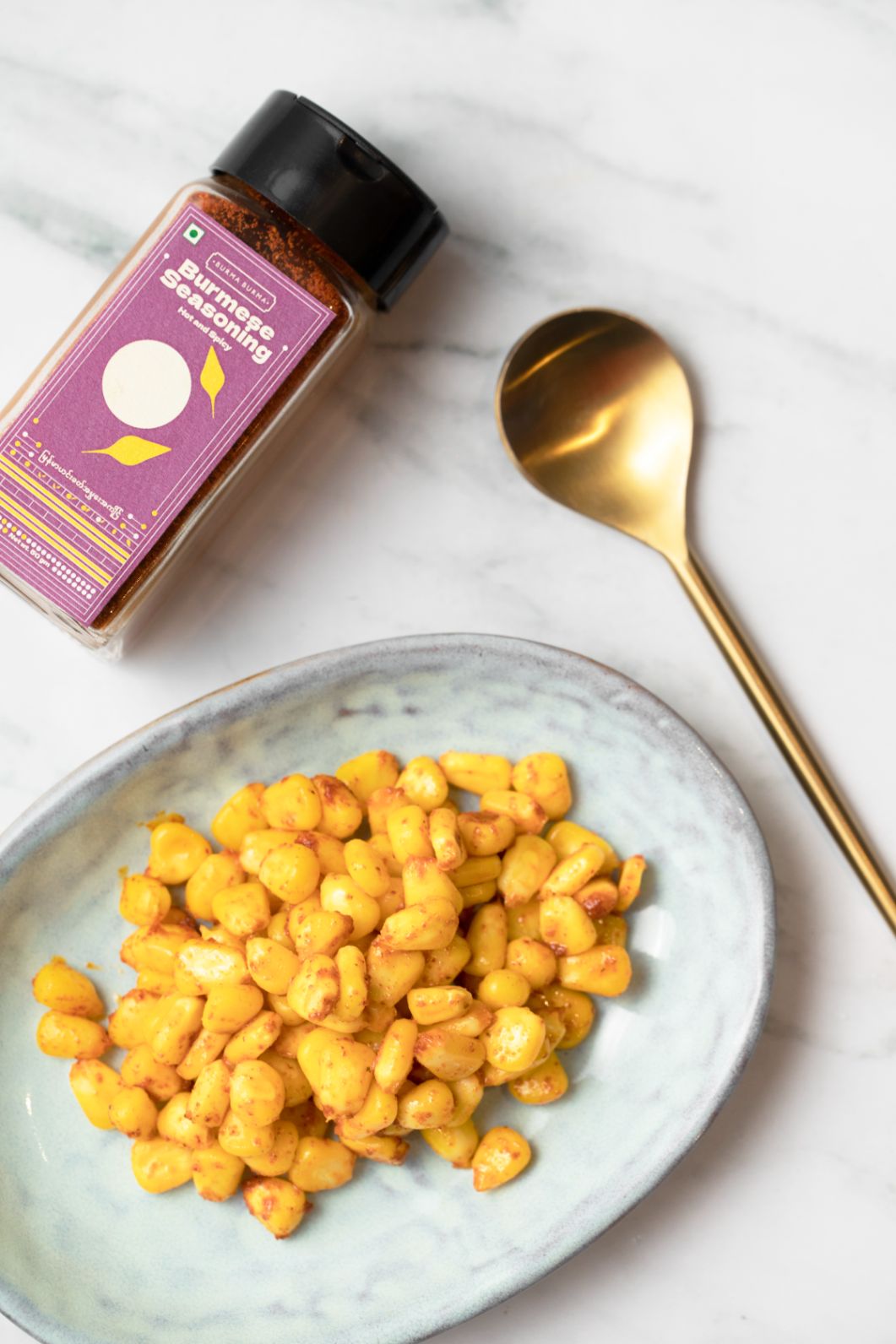 Steamed Corn with Hot & Spicy Burmese Seasoning